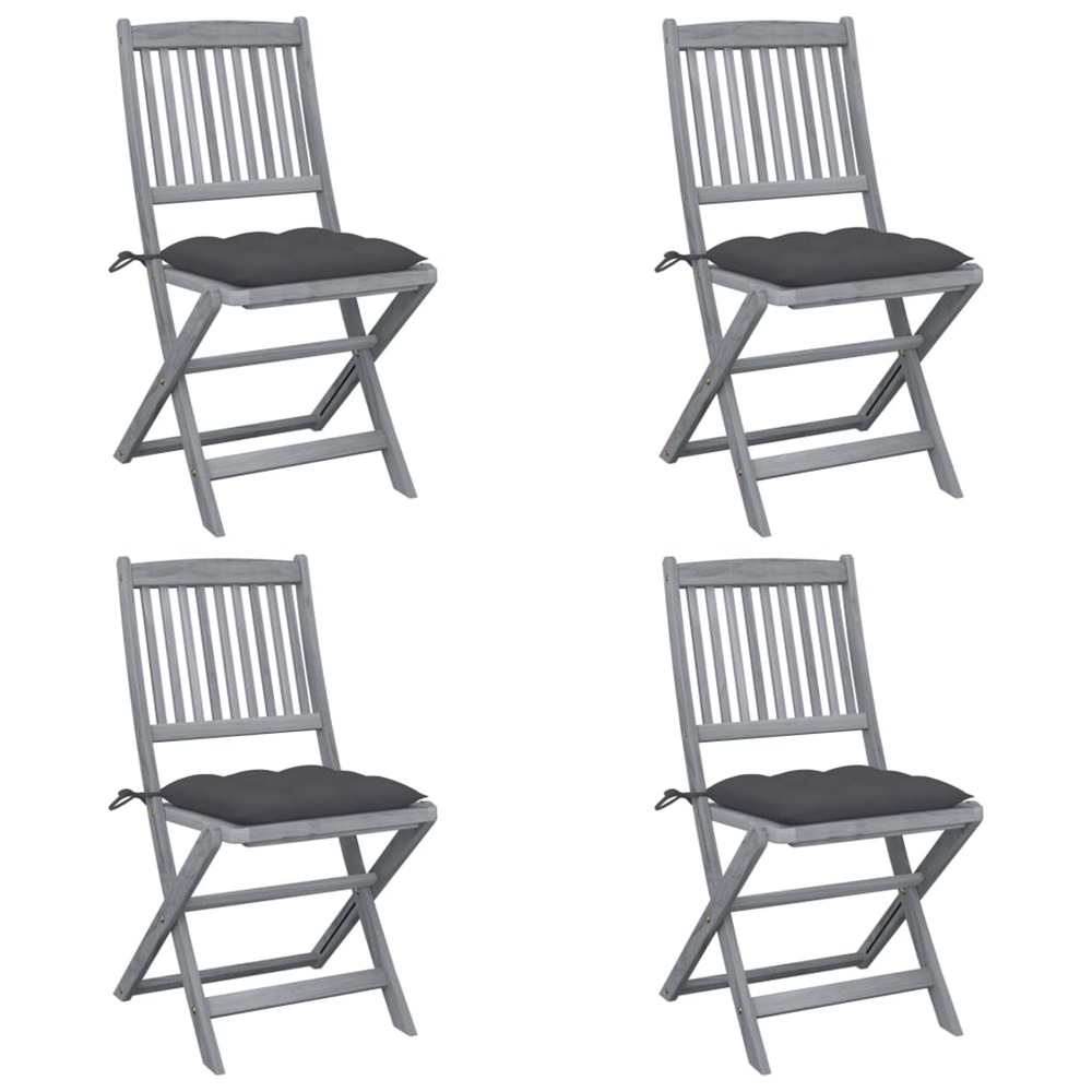 Chaises pliables d'extérieur lot de 4 et coussins bois d'acacia