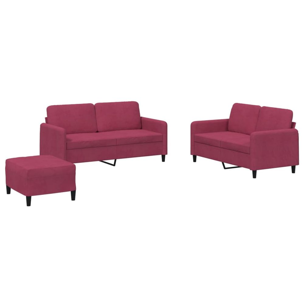 Ensemble de canapés 3 pcs rouge bordeaux velours
