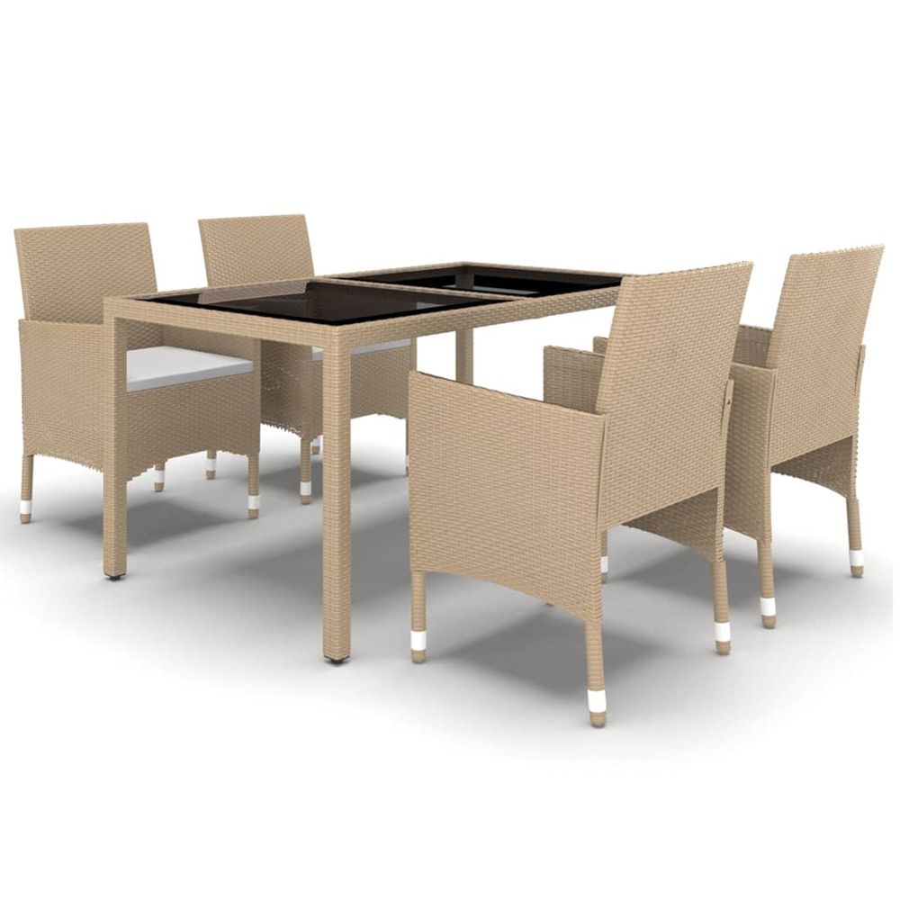 Ensemble à manger de jardin 5 pcs rotin verre trempé beige