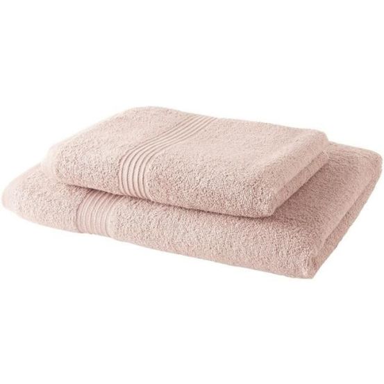 Lot de 1 drap de bain 100% coton 70x130 cm + 1 serviette de bain 50x100 cm - rose des sables