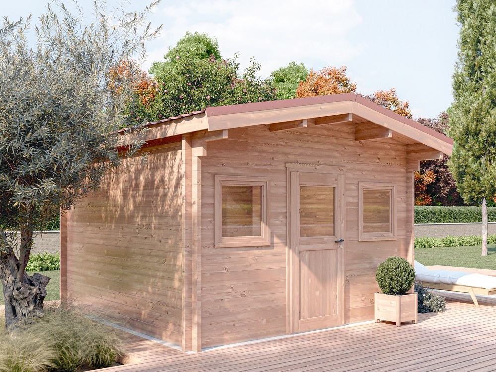 Studio de jardin outriaz 16m² - bois douglas 55mm - porte & fenetre bois - toiture acier