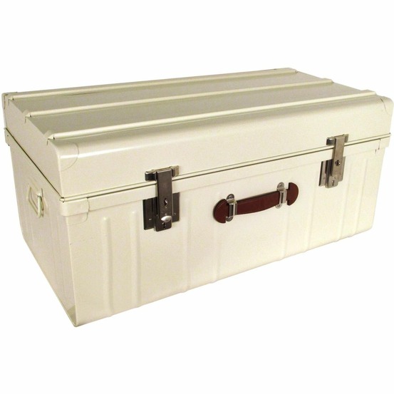 Malle métallique blanc perle avec poignée polyuréthane 160 litres