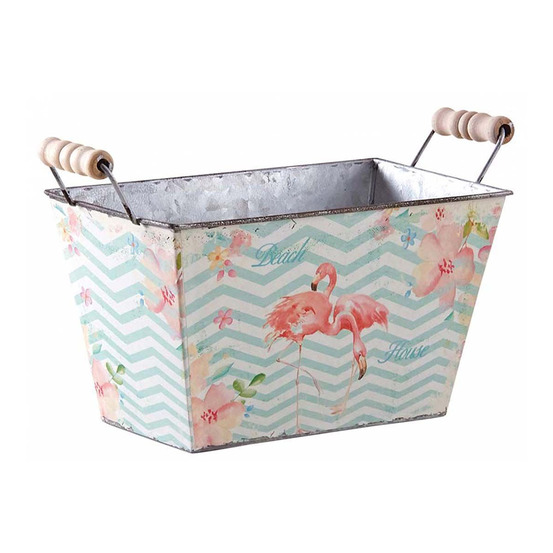 Corbeille rectangulaire en métal flamants roses 20 cm