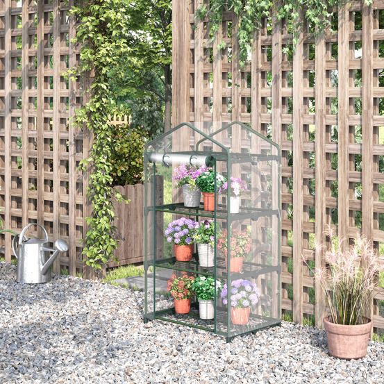 Serre de jardin acier plastique transparent 69 x 49 x 125 cm balcon 3 étagères - comfortxl outdoor living