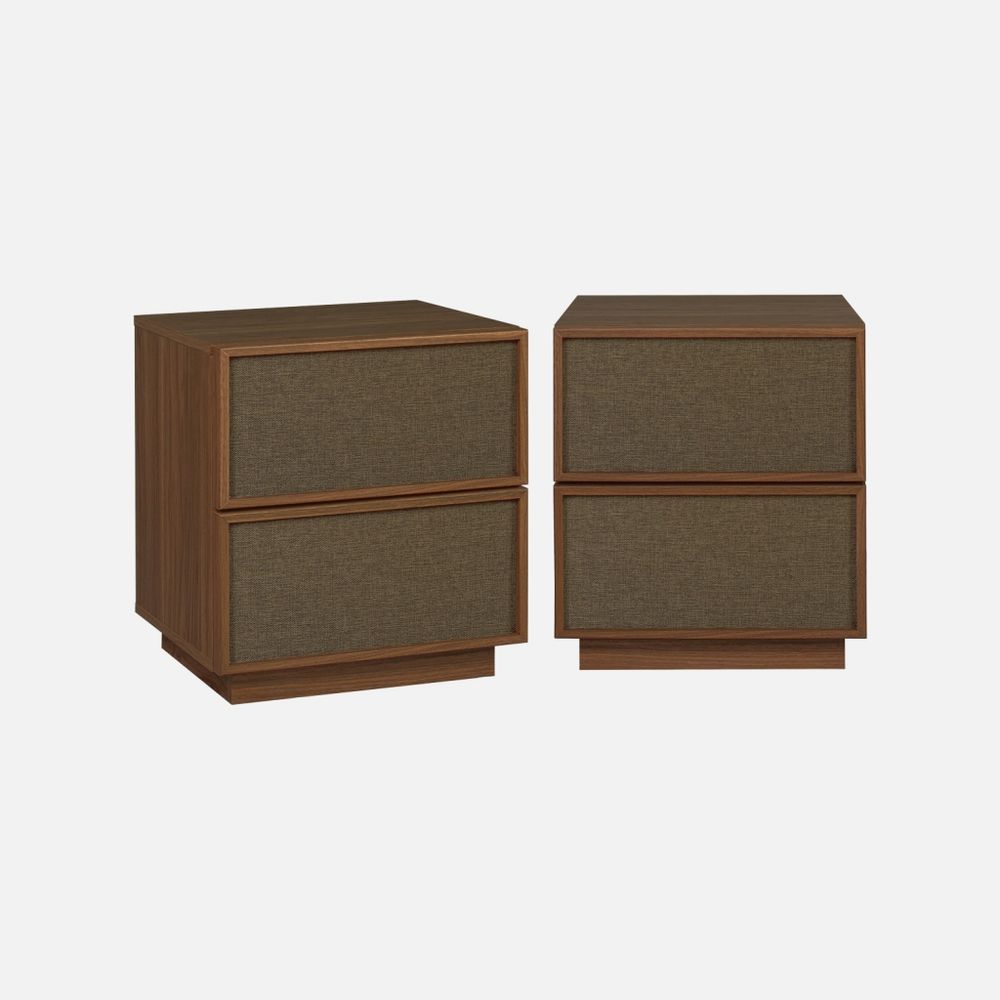 Lot de 2 tables de chevet décor bois et tissu 2 tiroirs - kuba
