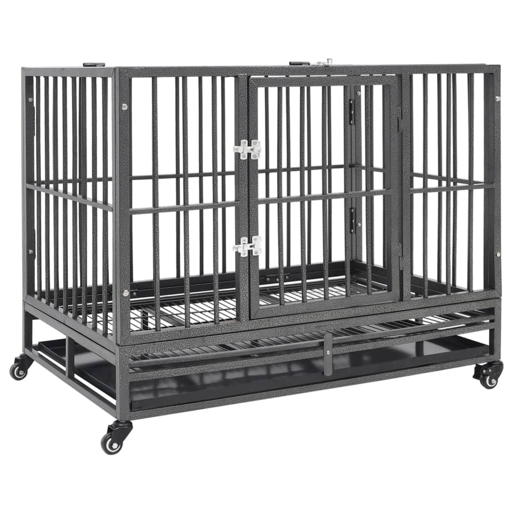 Cage pour chien avec roues et toit acier 102x72x85 cm