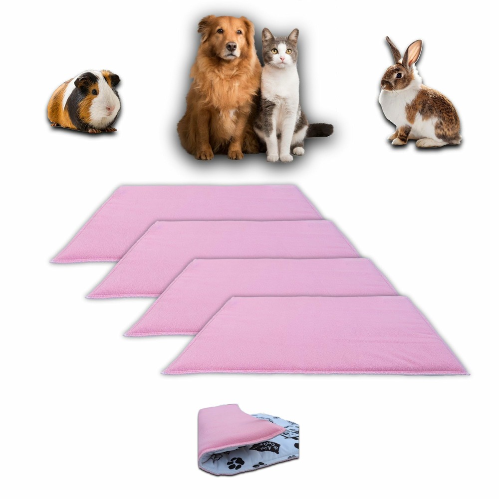 Lot de 4 - tapis pour cochon d'inde et lapin en polaire 60 x 50 cm - polaire absorbant, lavable en machine, economique