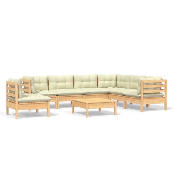 Salon de jardin 8 pcs avec coussins crème bois de pin massif