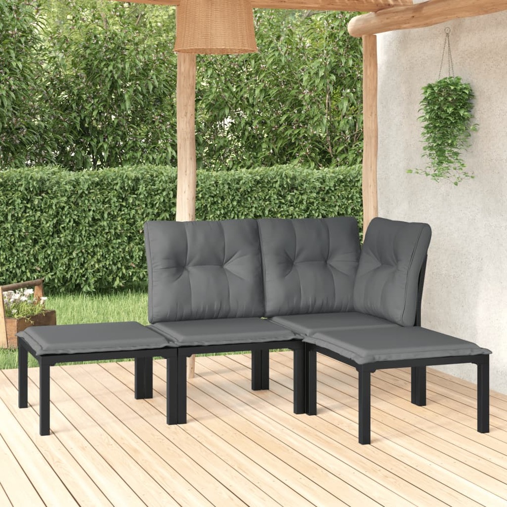Salon de jardin 4 pcs noir et gris résine tressée