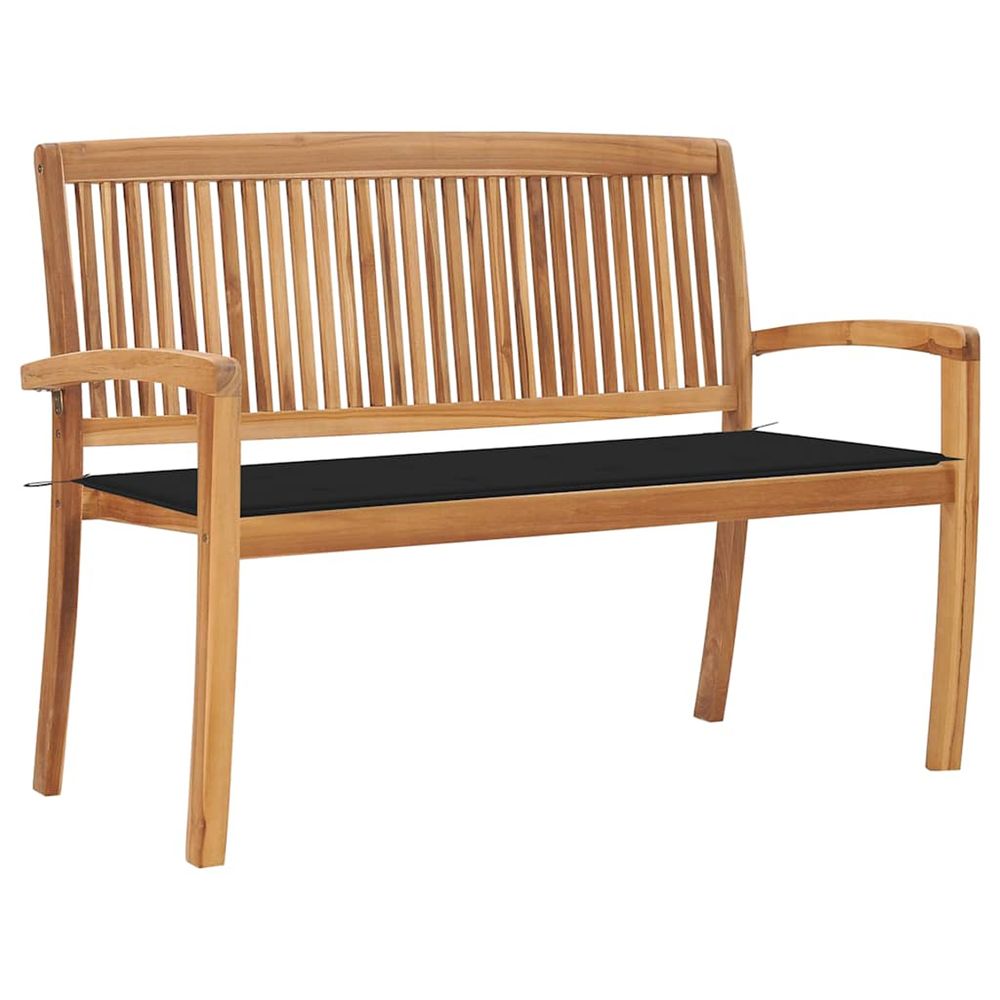 Banc de jardin empilable et coussin 128,5cm bois de teck massif