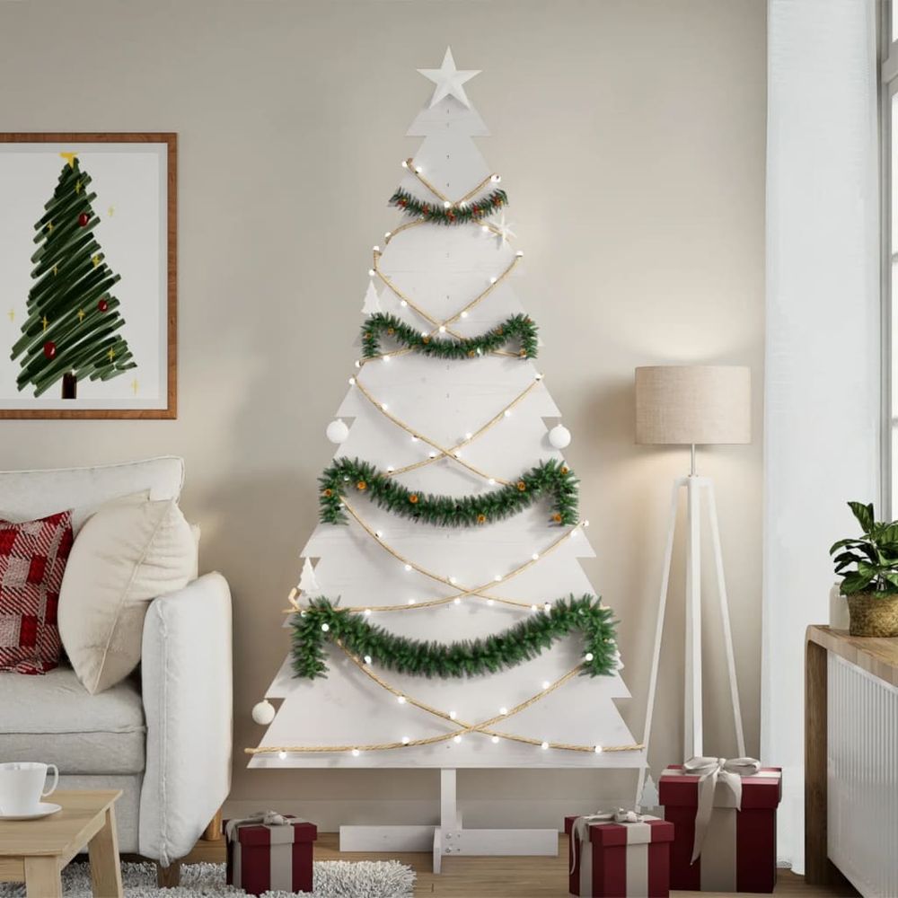 Sapin de noël en bois pin massif décoration intérieure 180 cm blanc