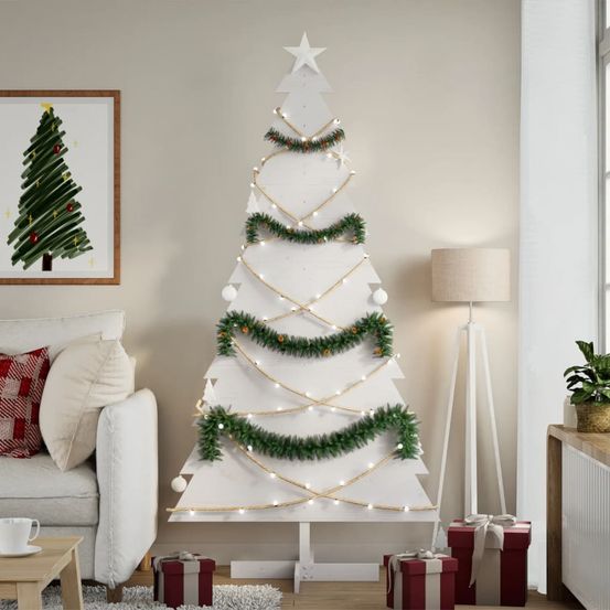 Sapin de noël en bois pin massif décoration intérieure 180 cm blanc