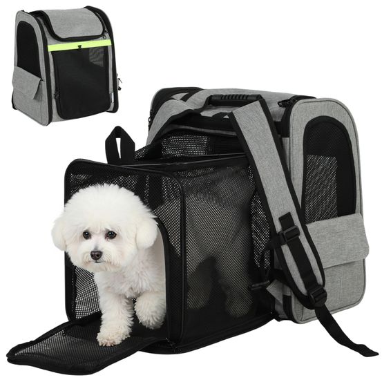 Sac de transport extensible pour chien et chat polyester poches multiples gris clair