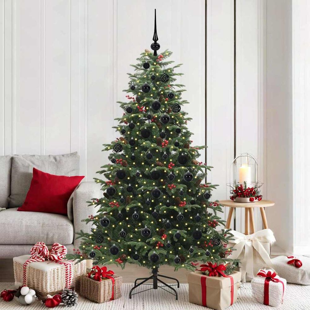Sapin de noël artificiel 1.80m avec décorations incluses, guirlande led usb et 120 boules, montage facile