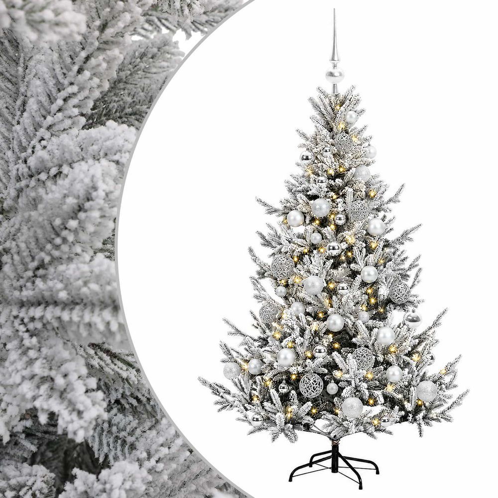 Sapin de noël artificiel avec boules 150 cm 150 led blanc chaud