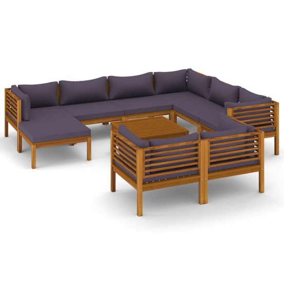 Salon de jardin meuble d'extérieur ensemble de mobilier 10 pièces avec coussin bois d'acacia solide