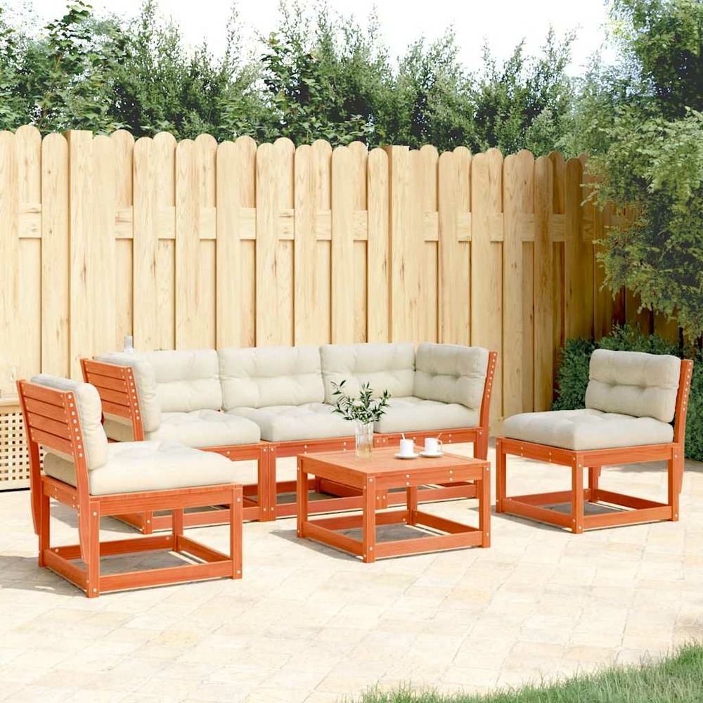 Salon de jardin 5 pcs avec coussins cire marron bois pin massif