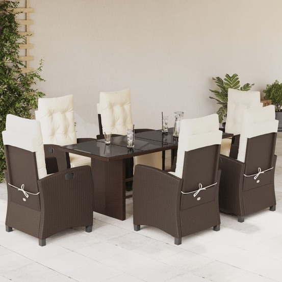 Ensemble à manger de jardin et coussins 7 pcs marron rotin