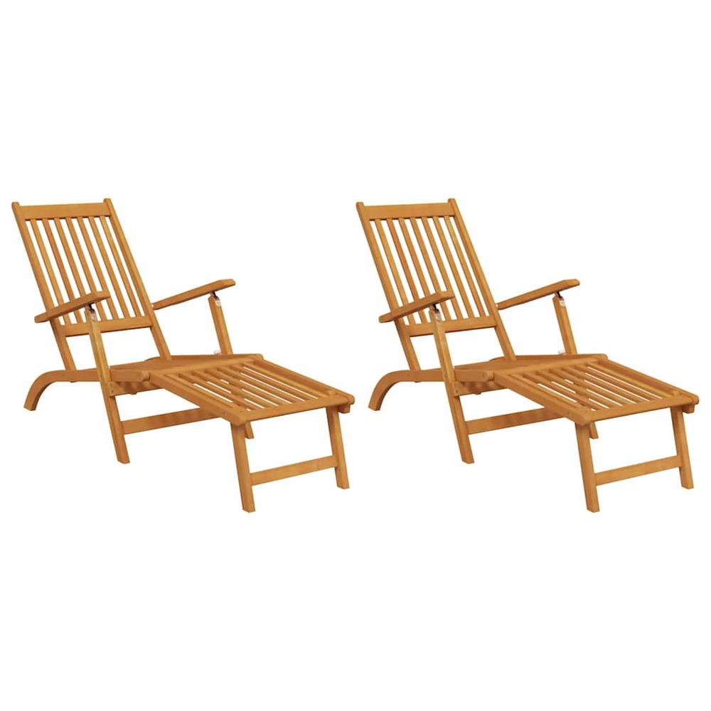 Chaise longue d'extérieur repose-pieds lot de 2 acacia solide