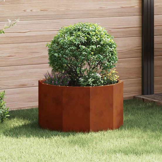 Petit pot de fleur rond acier corten effet rouillé 60x60 cm