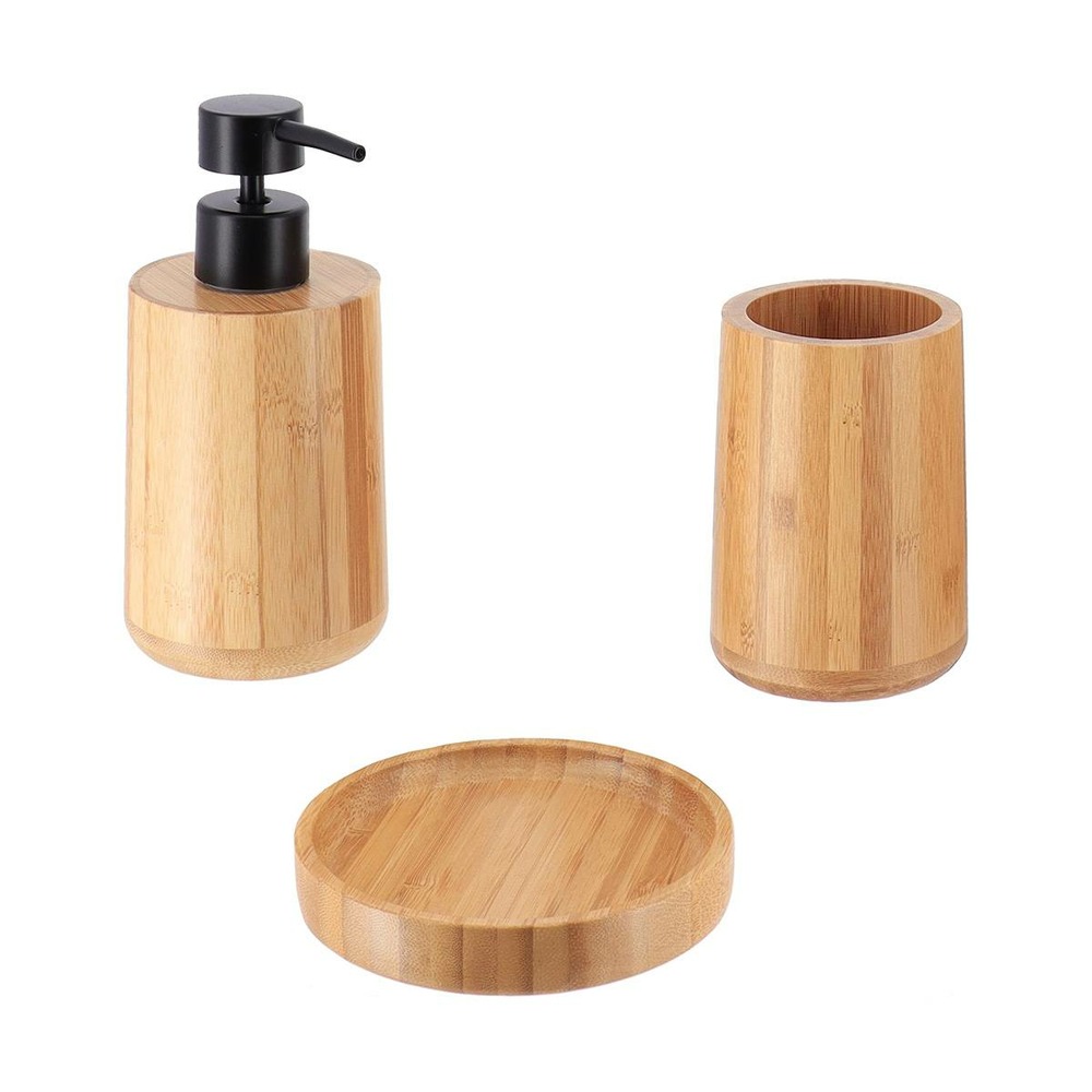 Set gobelet distributeur a savon et porte savon bambou rond - bambou