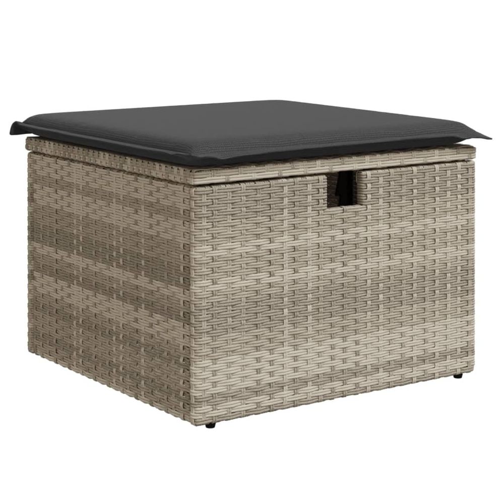 Tabouret de jardin coussin gris clair 55x55x37cm résine tressée
