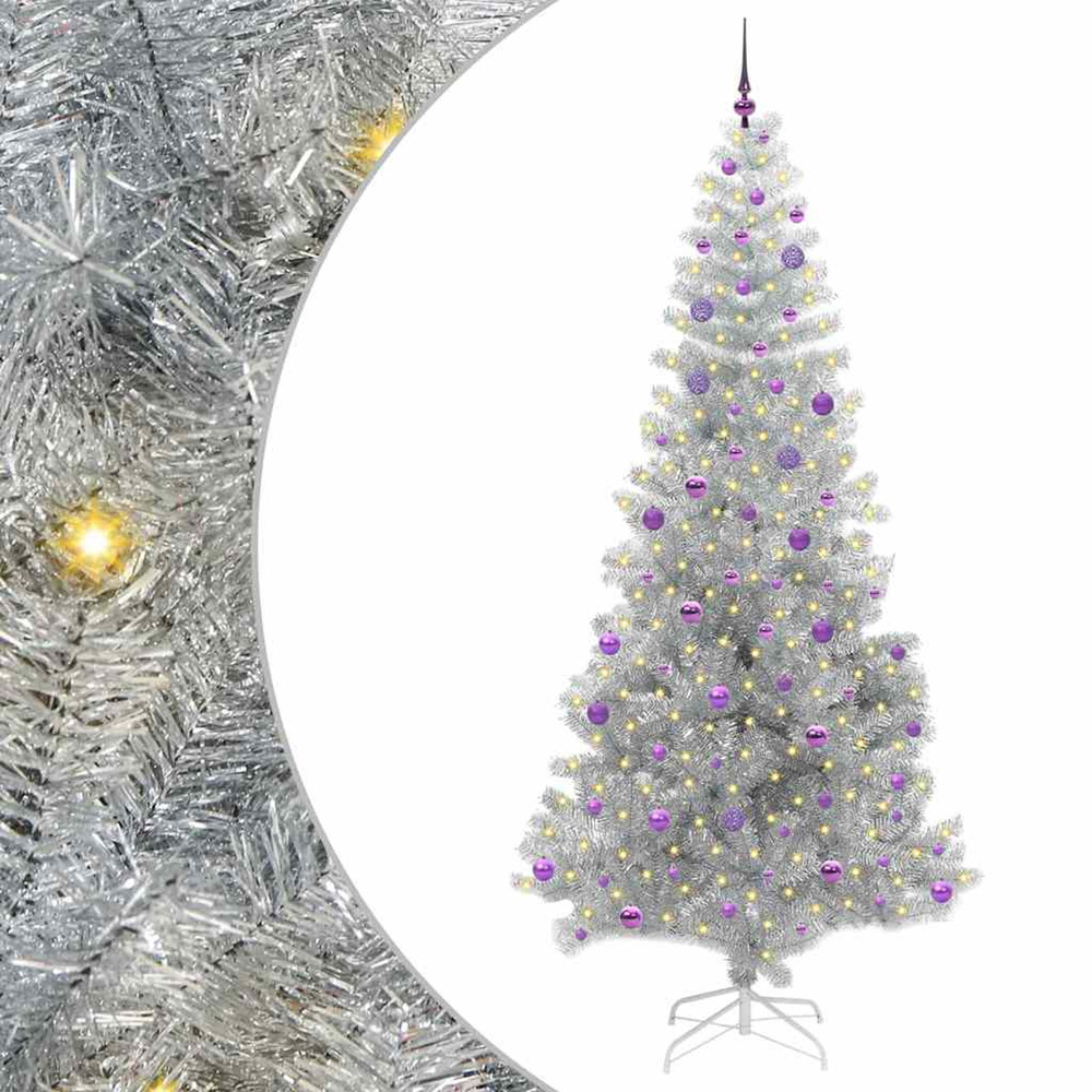 Sapin de noël avec 300 led avec support argent 240 cm pet