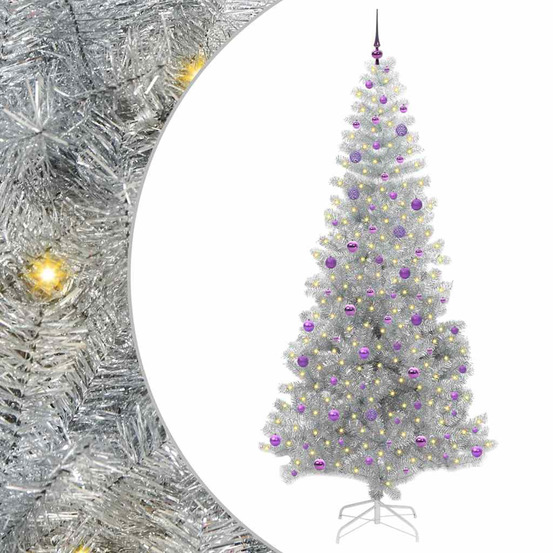 Sapin de noël avec 300 led avec support argent 240 cm pet