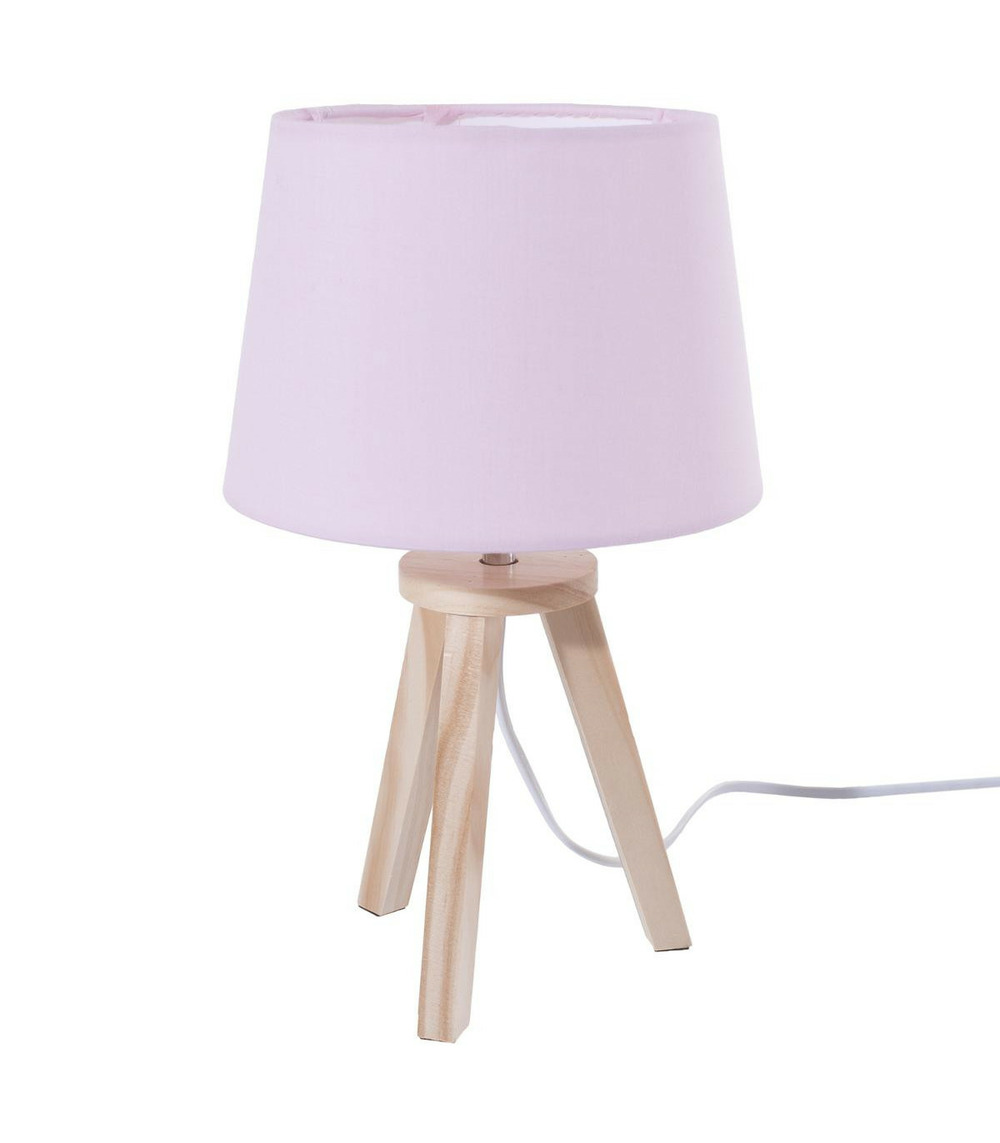 Lampe rose 3 pieds en bois 18,5x31