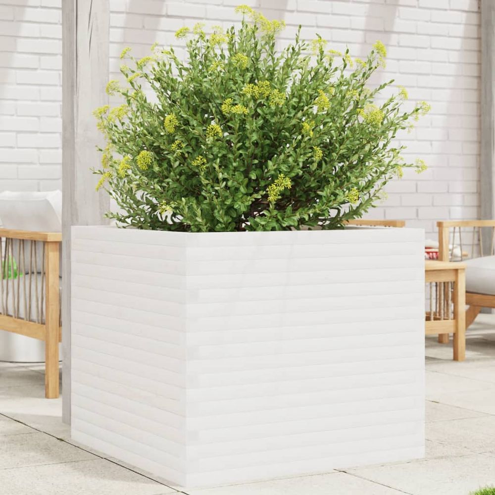 Grand carré potager surélevé en pin massif 80x80x68.5 cm blanc