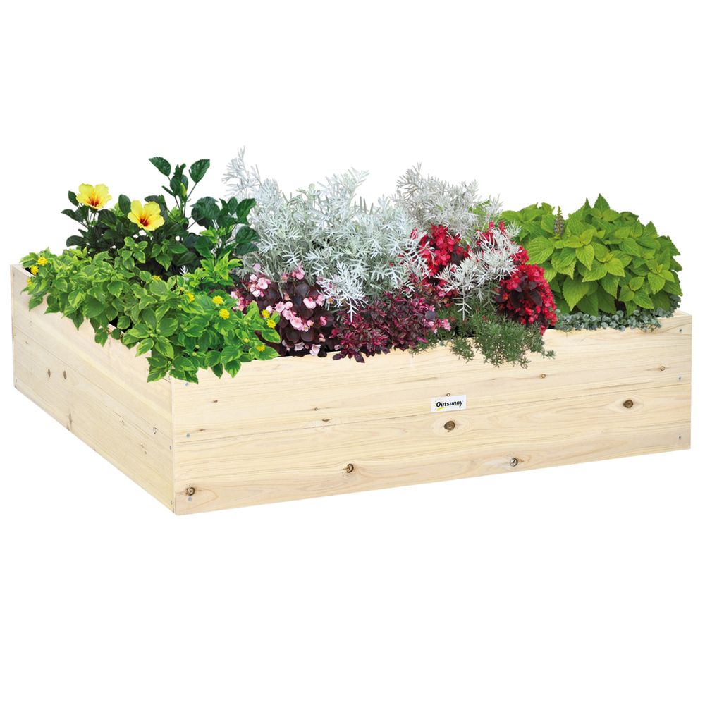 Carré potager surélevé bois sapin jardin plantes légumes 117x117x30cm naturel