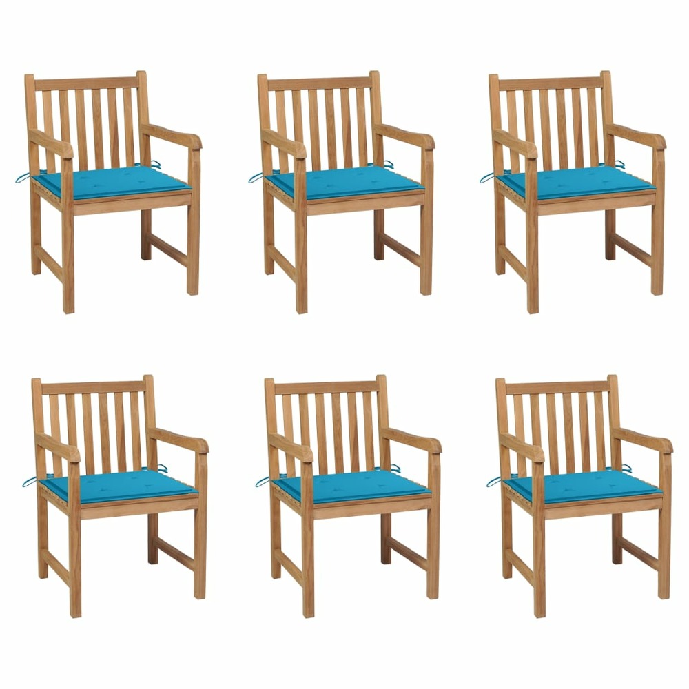 Chaises de jardin lot de 6 et coussins bleu bois de teck massif