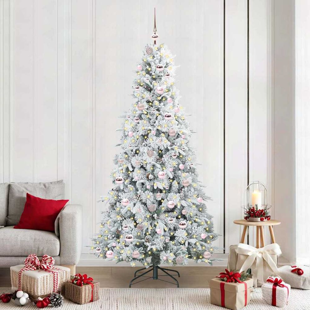 Kit complet sapin de noël artificiel 210cm, lumineux 300 led, 120 boules, pommes de pin