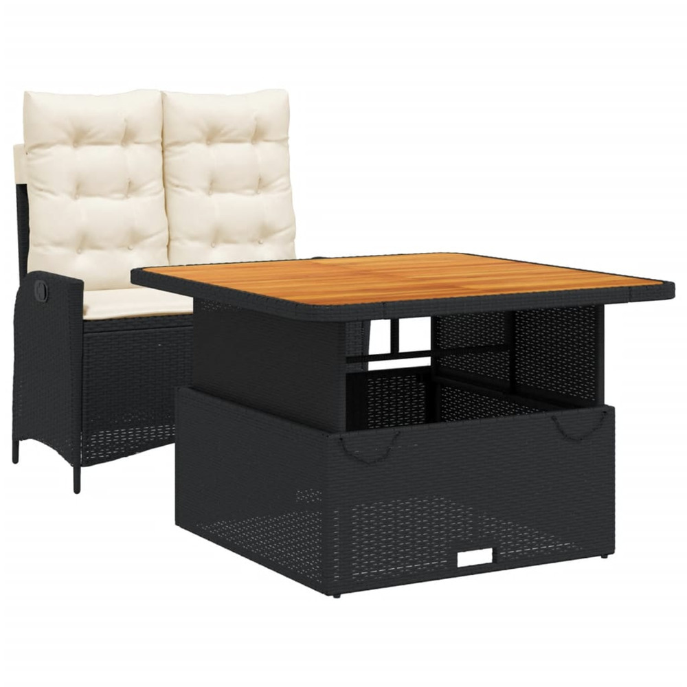 Ensemble à manger de jardin coussins 2pcs noir résine tressée