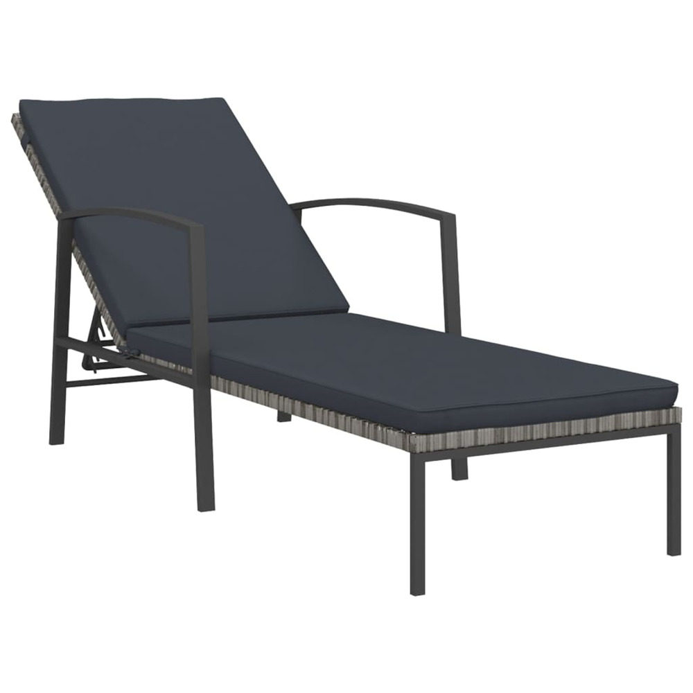 Chaise longue de jardin avec coussin résine tressée gris bain de soleil