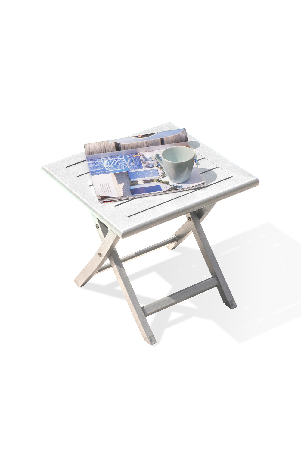 Marius - table basse de jardin pliante en aluminium blanc