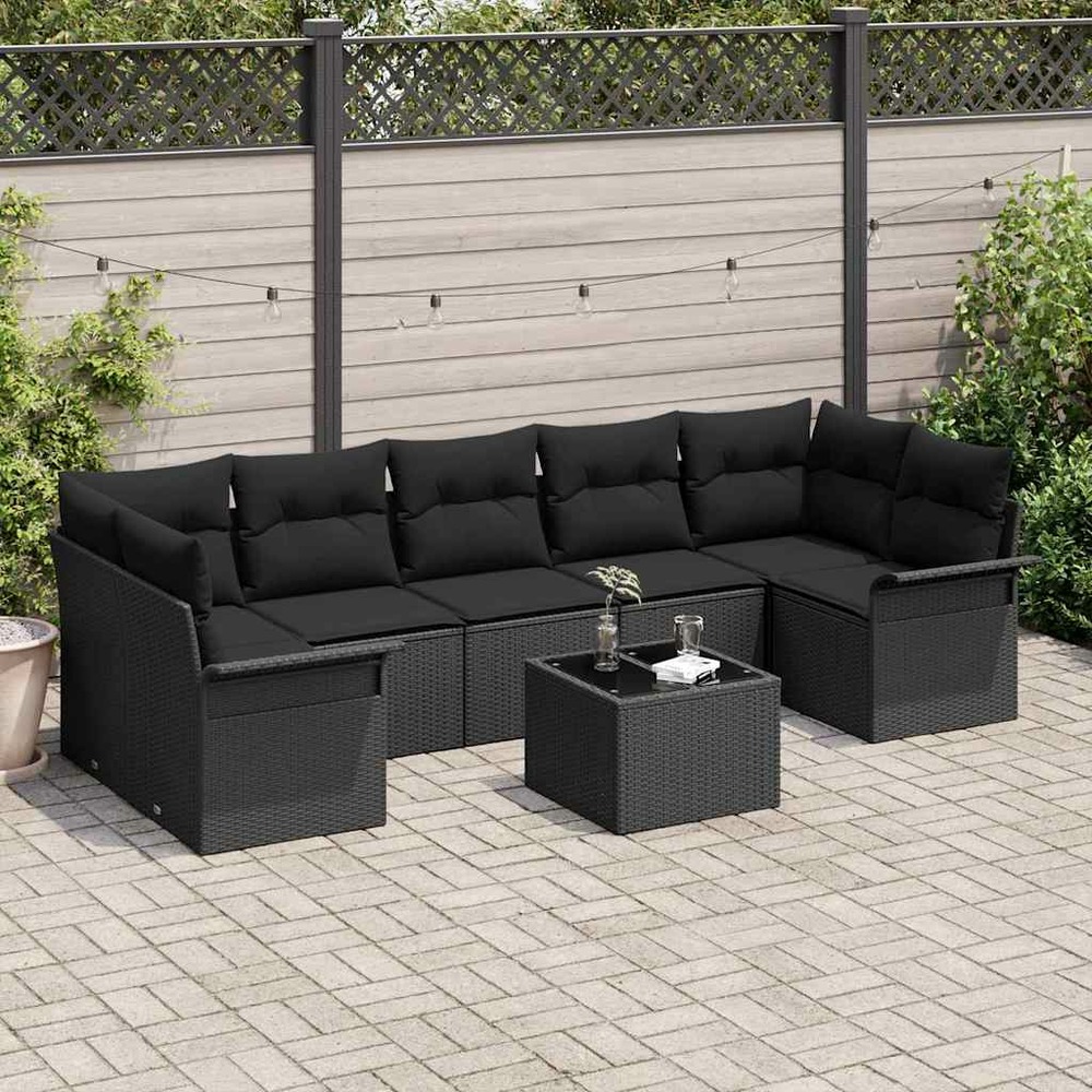 Ensemble de canapé de jardin avec coussin 8 pcs noir polyrotin
