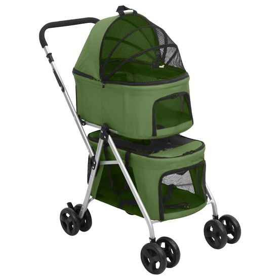 Poussette chien/chat double à 2 niveaux pliable tissu oxford vert