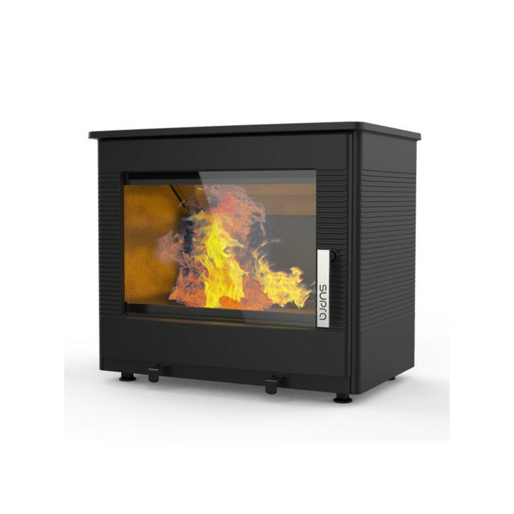 Fr9016120b-poêle à bois-vision horizontale - fonte - noir - idéal pour ...