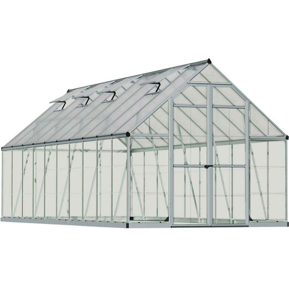 Serre de jardin en aluminium argent et polycarbonate balance 14. 8m²