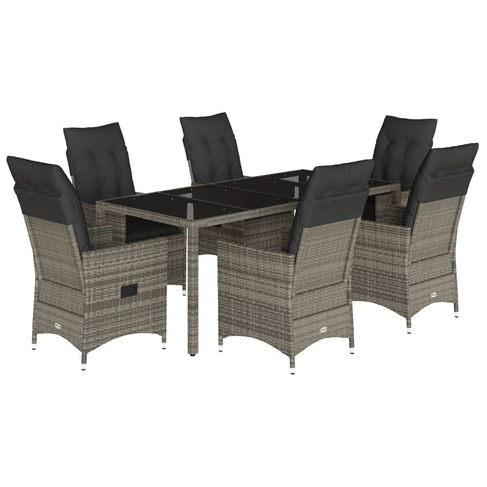 Ensemble à manger de jardin et coussins 7 pcs gris rotin