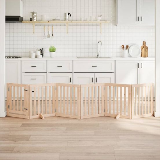 Barrière sécurité chien bois avec porte modulable 300cm brun