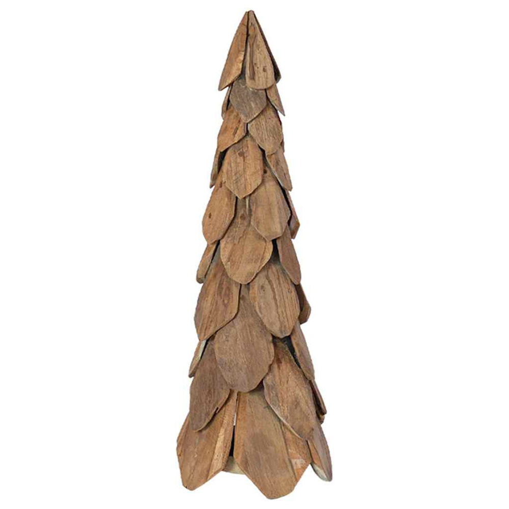 Sapin de noël avec support marron 80 cm bois de teck solide