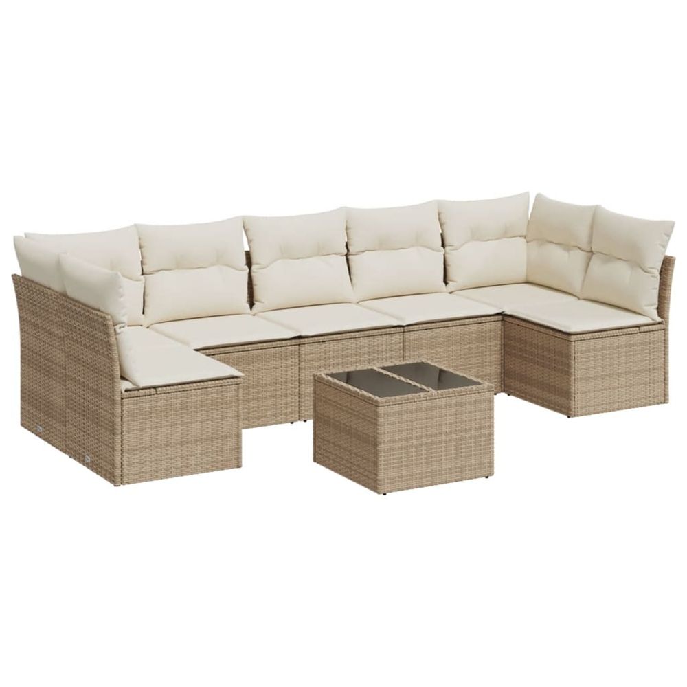 Salon de jardin avec coussins 8 pcs beige résine tressée