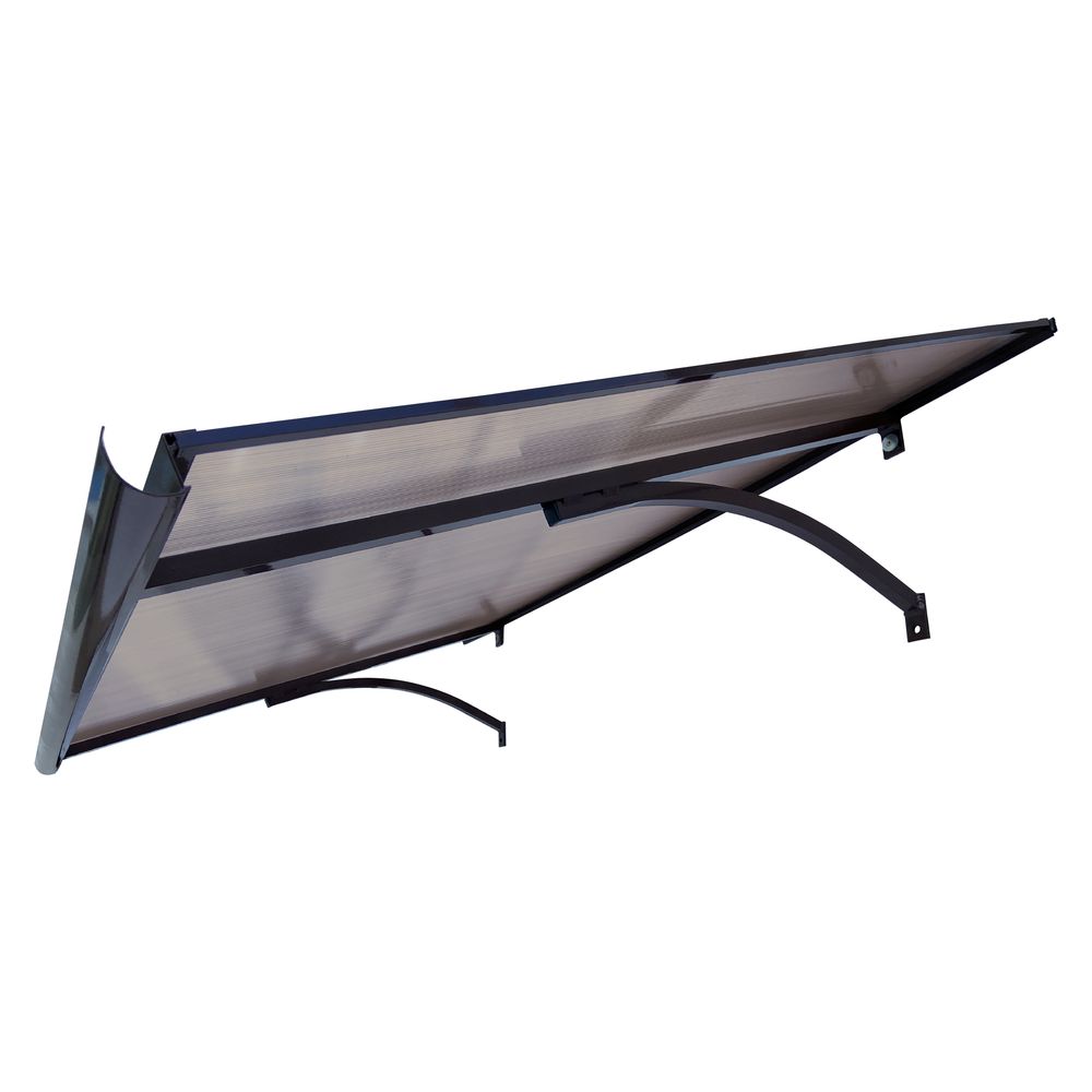 Auvent de porte aluminium t-160 – 160 x 100 cm, cadre brun chocolat ral 8017, toit teinté brun
