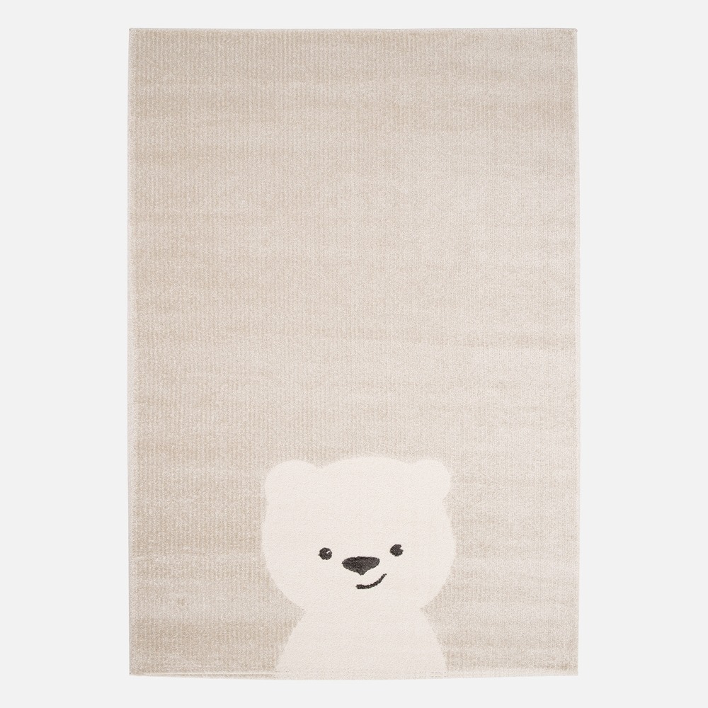 Tapis enfant beige / crème, tapis intérieur petit ourson, poils ras, tapis frisé très doux