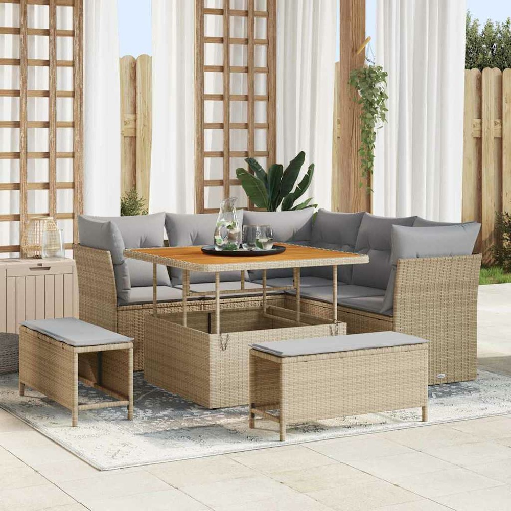 Ensemble de canapé de jardin 8 pcs beige polyrotin