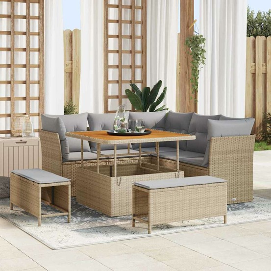 Ensemble de canapé de jardin 8 pcs beige polyrotin