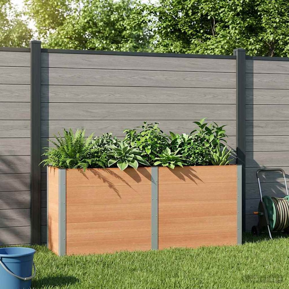 Jardinière rectangulaire composite aluminium pour culture potagère fond ouvert marron 2m