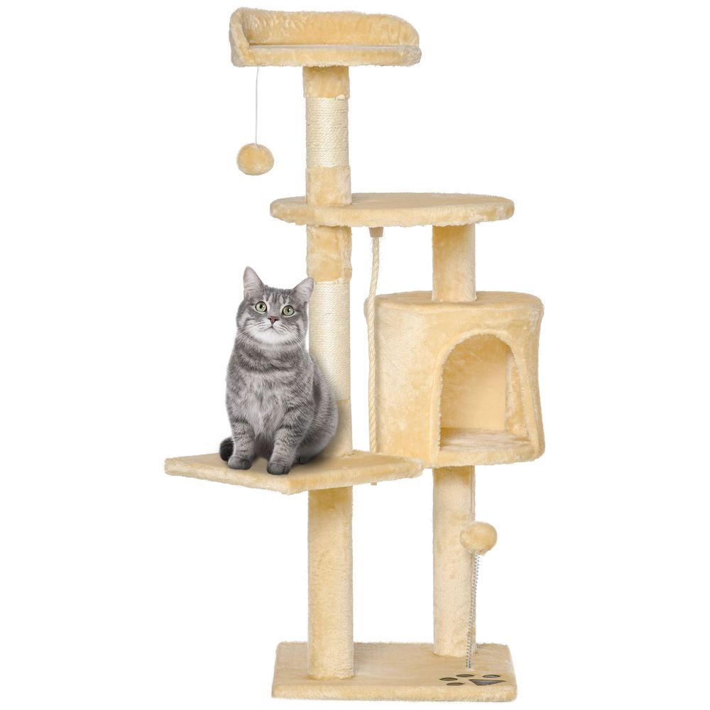 Arbre à chat multiniveaux peluche sisal chat griffoir jouets 40x40x114cm beige